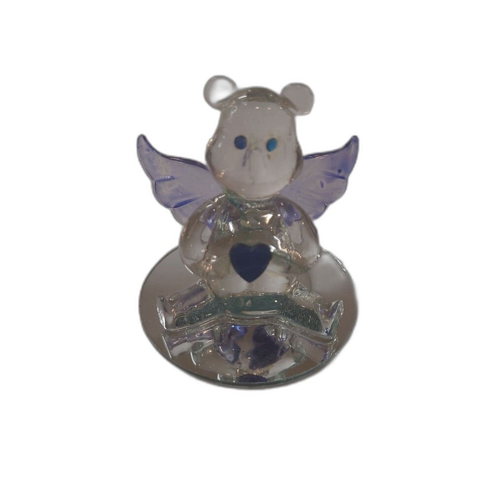 Vintage Glass Crystal Angel Teddy Bear on Mirror with Heart–September Birthstone